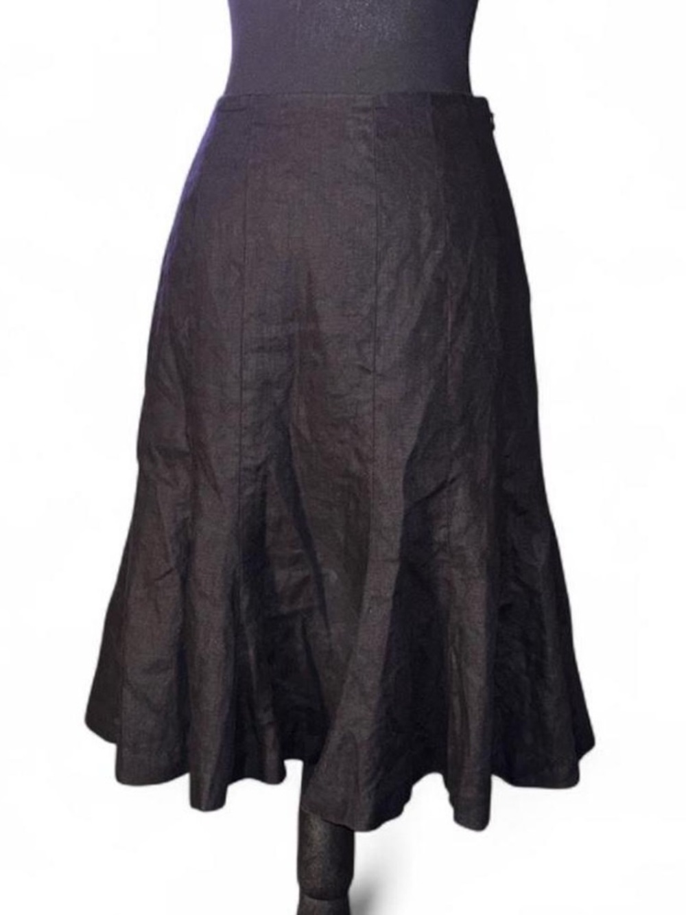 Chaps Linen Black Flared Midi Skirt